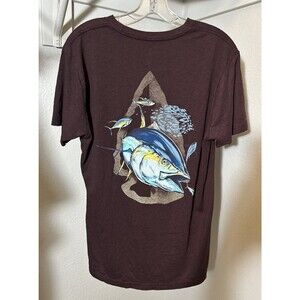 Tachuntfish Men’s T Shirt Size Large Brown Burgundy Tuna Fishing Shirt